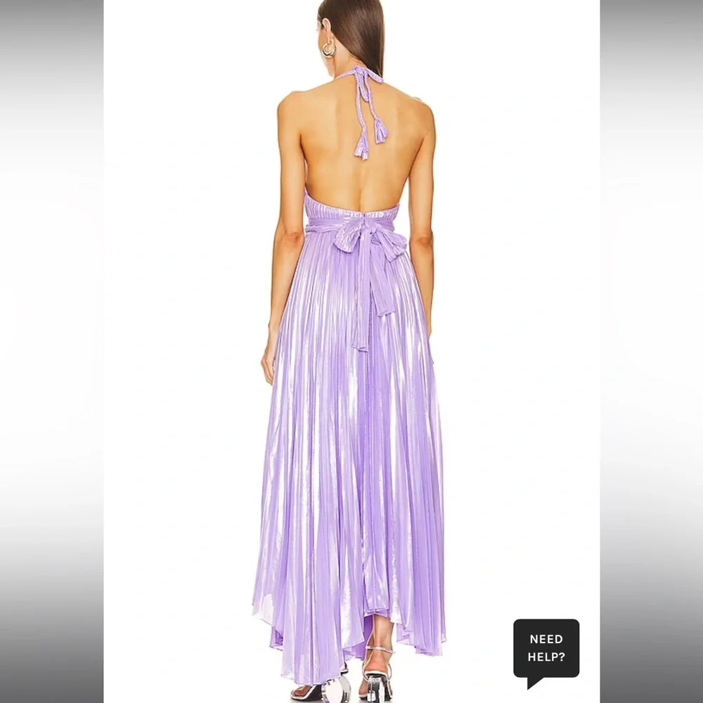 NEW Alice + Olivia Pleated Flowy Halter Midi Dress Metallic Purple Size 0 - Picture 2 of 13